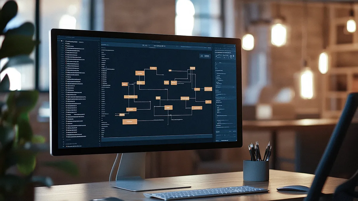 Écran affichant un schéma de flux projet, représentant la coordination et les jalons.